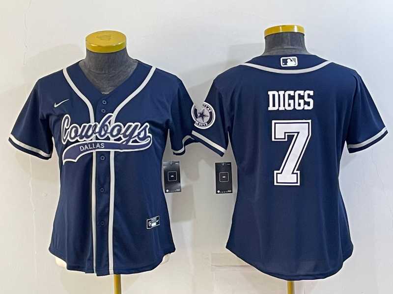 Womens Dallas Cowboys #7 Trevon Diggs Navy Blue With Patch Cool Base Stitched Baseball Jersey